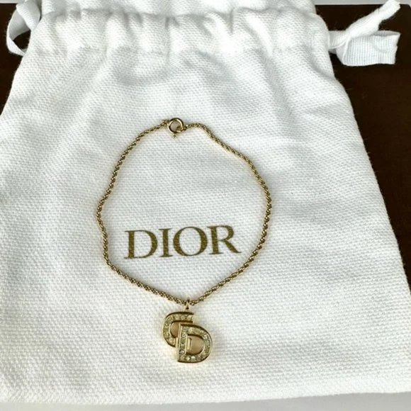 ⭐CHRISTIAN DIOR gold rhinestone bracelet with dust bag - Picture 1 of 4